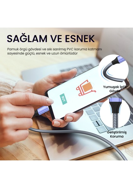 USB 3.1 Type-C Pd 100W 5A 10GBPS 4K 60Hz Destekli Kablo 2 Metre fırsatları