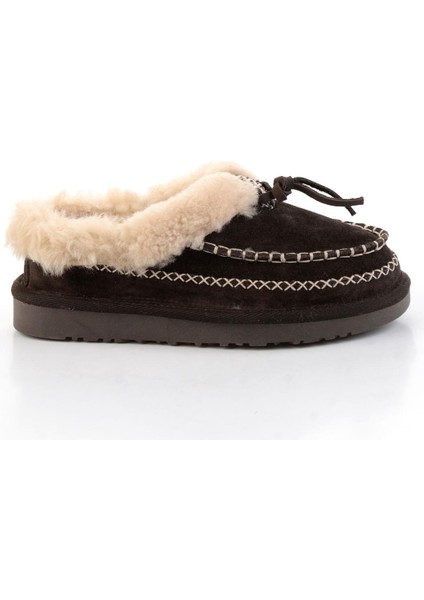 Kahve Hakiki Deri Kadın Ev Terliği K01502010002