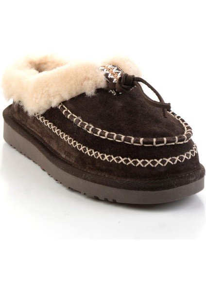 Kahve Hakiki Deri Kadın Ev Terliği K01502010002 fiyatları