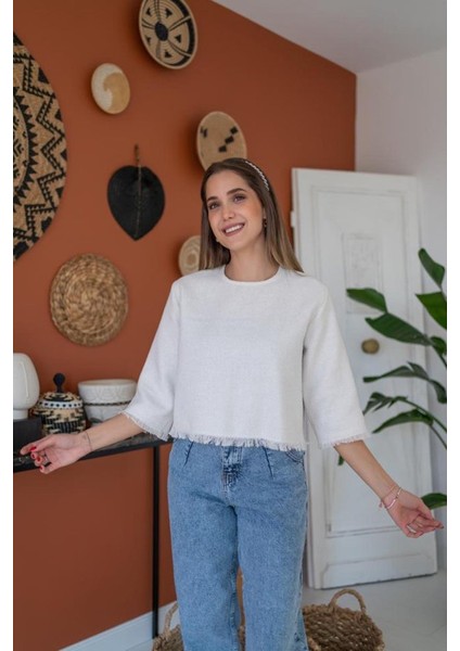 Beyaz Püskül Detaylı Bluz modelleri