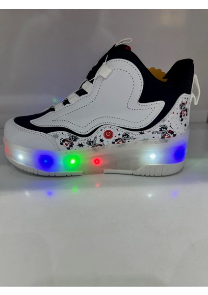Çocuk Patenli Işıklı Tekerlekli Spor Ayakkabı & Patenli Rahat Ayakkabı Unisex On Off Düğmeli Mevsimlik Modeli