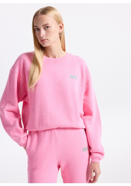 Yuvarlak Yaka Pembe Kadın Sweatshırt IZU03AH25ROSEVI fiyatları