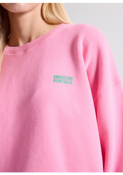 Yuvarlak Yaka Pembe Kadın Sweatshırt IZU03AH25ROSEVI fırsatları