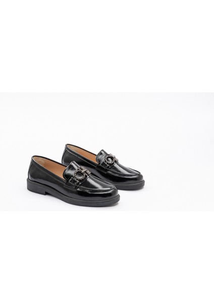 2125 Kadın Siyah Rugan Loafer Ayakkabı