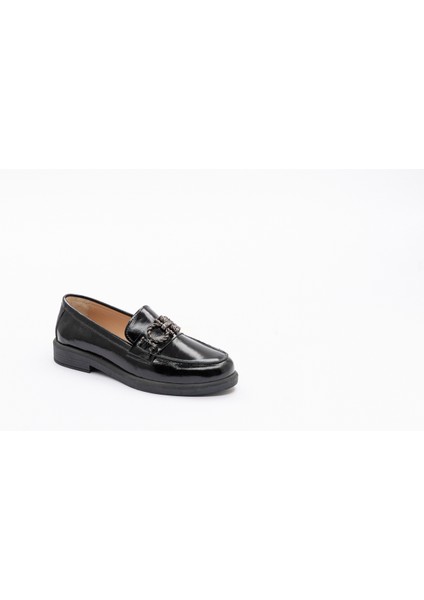 2125 Kadın Siyah Rugan Loafer Ayakkabı modelleri