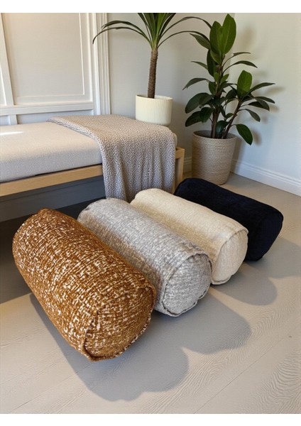 Şönil Kumaş Silindir Yastık Kılıfı – Dekoratif Yumuşak Dokulu Kırlent, Lüks Ev ve Ofis Dekoru