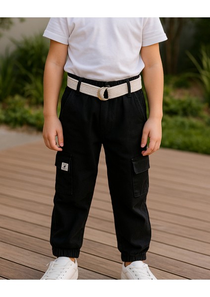 Erkek Çocuk Kemerli Siyah Kot Pantolon
