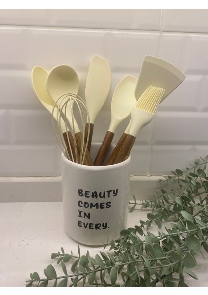 Ahşap Saplı Silikon Servis Seti Seramik Kaşıklık fiyatları