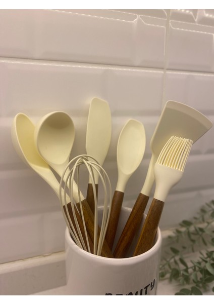 Ahşap Saplı Silikon Servis Seti Seramik Kaşıklık modelleri