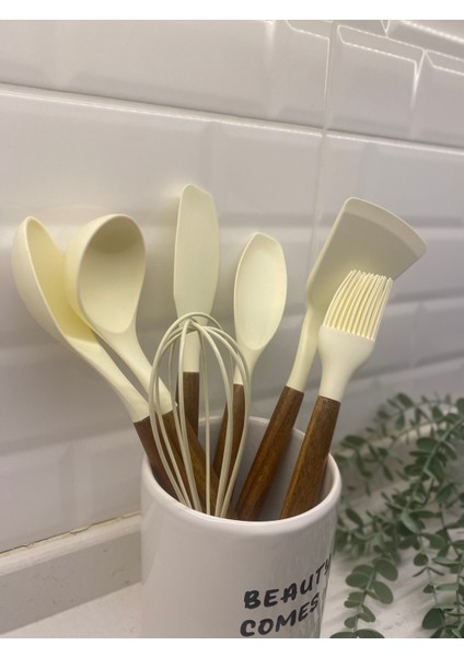 Ahşap Saplı Silikon Servis Seti Seramik Kaşıklık fırsatları