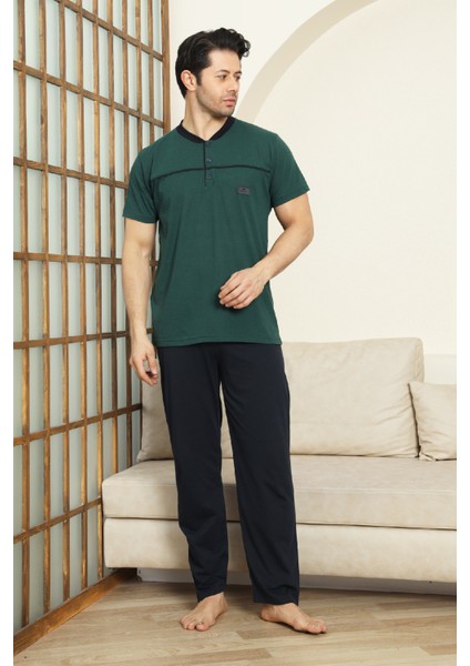 Erkek %100 Pamuk Pijama Takımı -3 Düğmeli-Robalı 12383