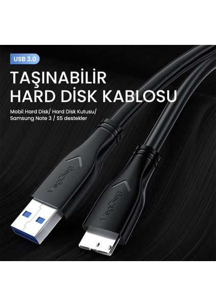 USB 3.0 Micro B Şarj ve Data HDD Kablosu 1.5 Metre fırsatları