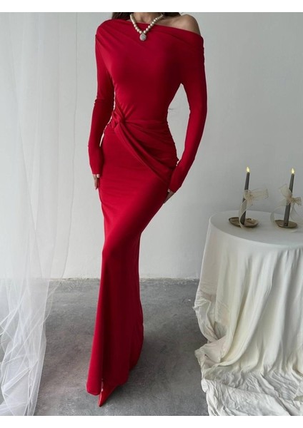 Kayık Yaka Uzun Kurdele Elbise modelleri