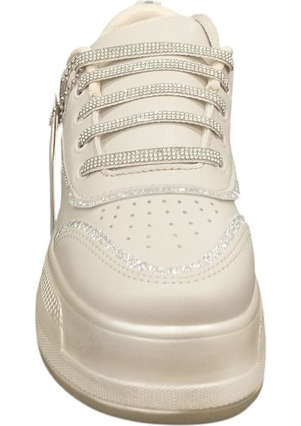 319Z Ortopedik 5 cm Kalın Taban Simli Taş Şeritli Günlük Kadın Sneaker Ayakkabı modelleri