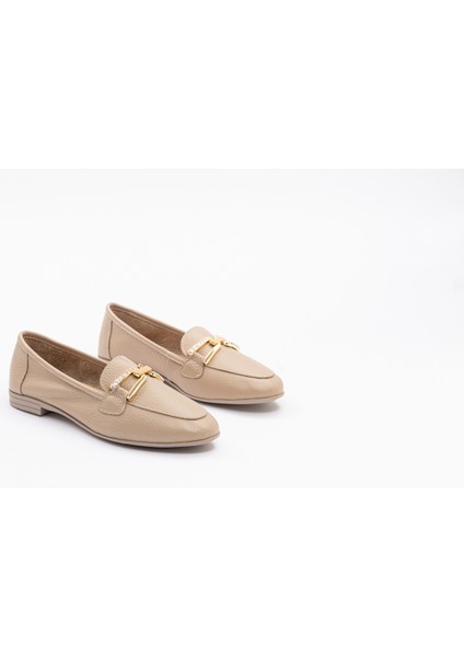 Kadın Ekru Tokalı Loafer Ayakkabı