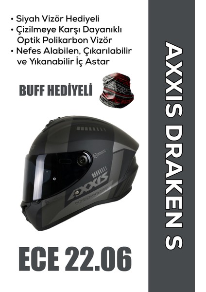 Draken S Mp4 / Mat Siyah Full Face Motosiklet Kaskı Siyah Vizör Hediyeli