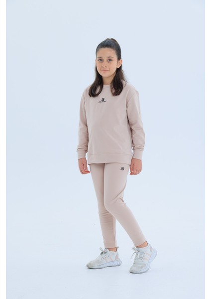 Kız Çocuk Şardonlu Dalgıç Kumaş Eşofman Takımı (Sweatshirt + Tayt) modelleri