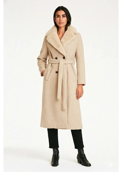 Kadın Kahverengi Bukle Kumaş Uzun Kaban Büyük Yakalı Kışlık Palto Teddy Kaban fırsatları