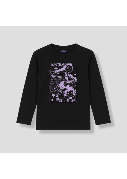 Kpop Demon Hunters Huntrix Uzun Kollu Baskılı Kız Çocuk Tişört (4-13 Yaş)