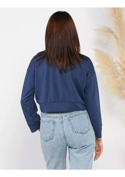 Esnek Kumaş Fermuar Detaylı Kadın Crop Top Sweatshirt fiyatları