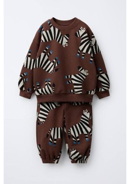 Erkek Çocuk Baskılı 3 Iplik Pamuklu Kumaş Alt Üst Takım