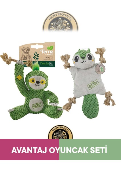 Terra Eco Pip Puppy (Sincap)-Po Puppy (Tembel Hayvan) Köpek Oyuncağı 2'li Set