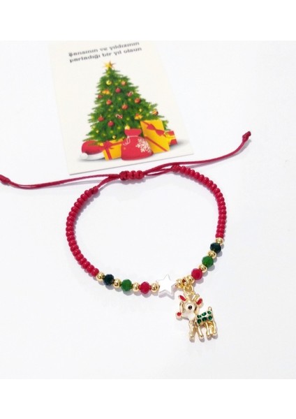 Yılbaşı Kartlı Yavru Geyik ve Yıldızlı Kristal ve Çek Cam Boncuklu Yılbaşı Çocuk Bileklik fiyatları