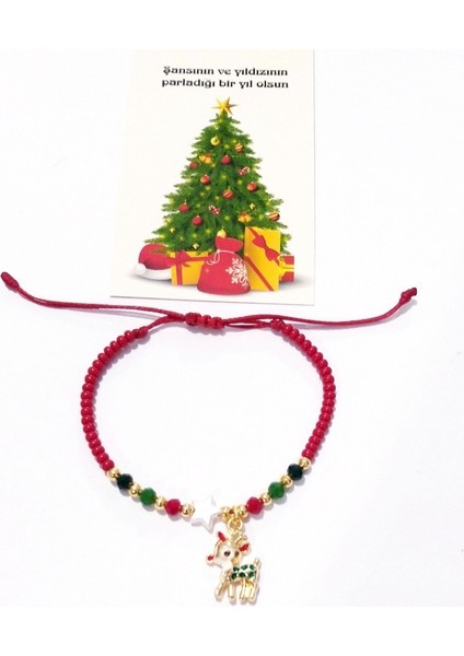 Yılbaşı Kartlı Yavru Geyik ve Yıldızlı Kristal ve Çek Cam Boncuklu Yılbaşı Çocuk Bileklik fırsatları