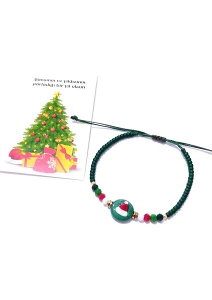 Yılbaşı Kartlı El Yapımı Cam Noel Şapkalı Kristal ve Miyuki Round Boncuklu Bileklik fiyatları