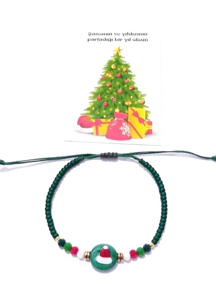 Yılbaşı Kartlı El Yapımı Cam Noel Şapkalı Kristal ve Miyuki Round Boncuklu Bileklik fırsatları