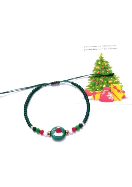 Yılbaşı Kartlı El Yapımı Cam Noel Şapkalı Kristal ve Miyuki Round Boncuklu Bileklik indirimleri