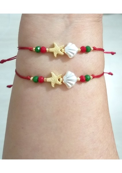 Iki Adet Yılbaşı Kartlı Deniz Kabuklu ve Deniz Yıldızlı Kristal Boncuklu Bileklik indirimleri