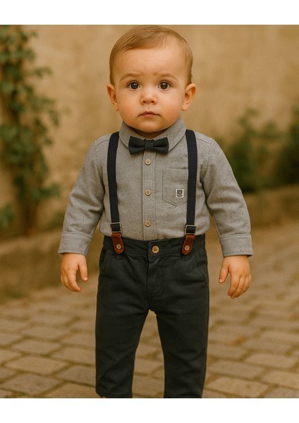 Erkek Bebek Papyonlu Askılı Takım