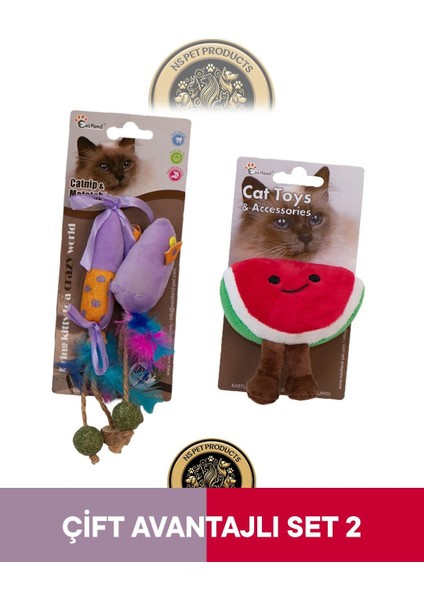 Matatabive Catnipli Peluş Fare ve Şekerli-Hışırtılı Peluş Karpuz Oyuncak 2'li Set