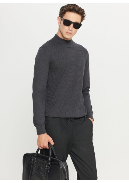 Yarım Balıkçı Yaka Standart Antrasit Melanj Erkek Kazak ACE049261272_ANM