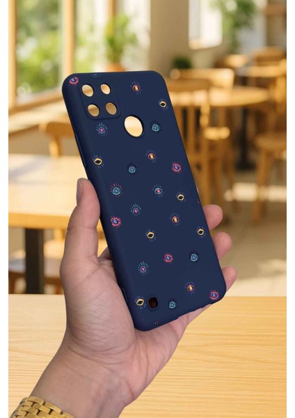 Realme C21Y ve C25Y - Mini Evıl Eye Desenli Silikon Darbe Emici Klasik Korumalı Rubber Kılıf modelleri