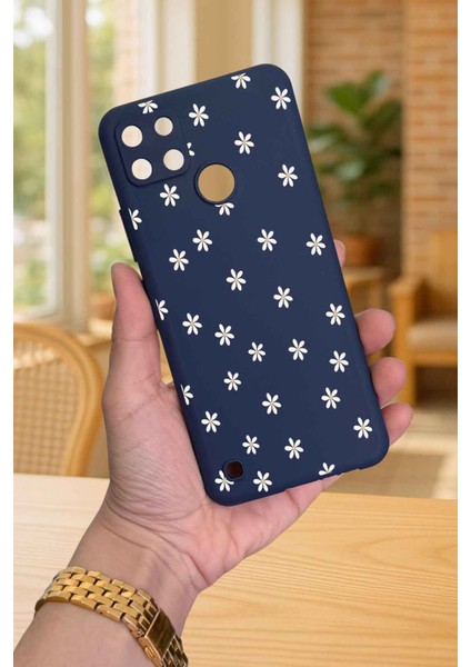 Realme C21Y ve C25Y -Mini Papatya Desenli Silikon Darbe Emici Klasik Korumalı Rubber Kılıf