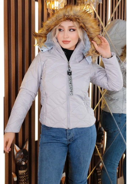 Kısa Kapitone Şişme Mont Gri 12256