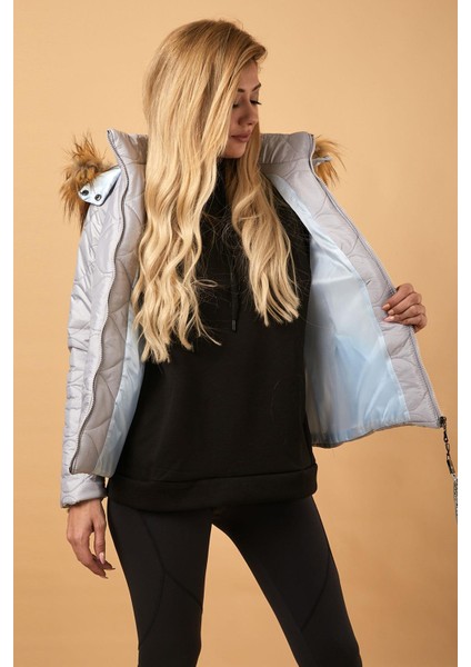 Kısa Kapitone Şişme Mont Gri 12256 fiyatları