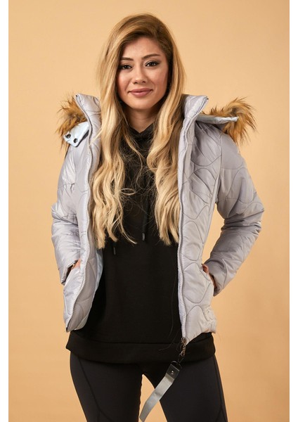 Kısa Kapitone Şişme Mont Gri 12256 modelleri