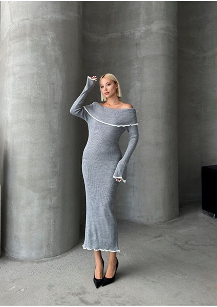 Madonna Yaka Kadın Triko Midi Elbise Ekru fiyatları