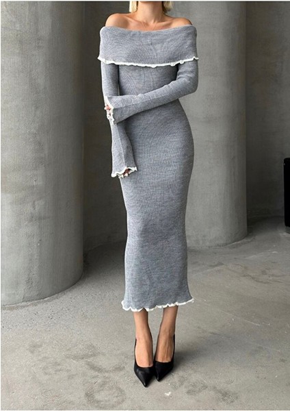 Madonna Yaka Kadın Triko Midi Elbise Ekru fırsatları