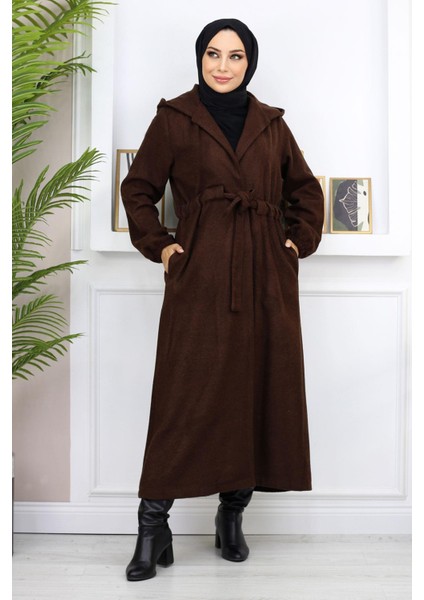 Önden Bağlamalı Kaşe Kaban Kahverengi 19169