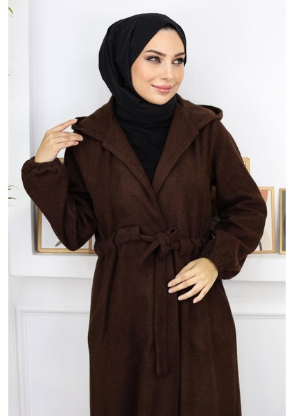 Önden Bağlamalı Kaşe Kaban Kahverengi 19169 fiyatları