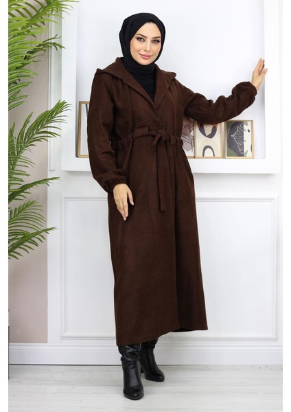 Önden Bağlamalı Kaşe Kaban Kahverengi 19169 modelleri