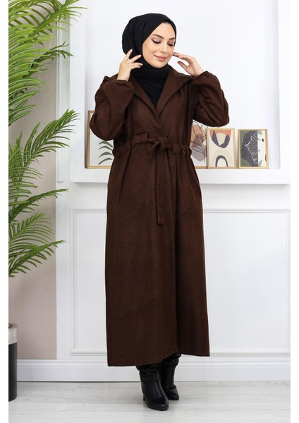 Önden Bağlamalı Kaşe Kaban Kahverengi 19169 fırsatları