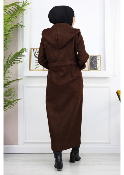 Önden Bağlamalı Kaşe Kaban Kahverengi 19169 indirimleri