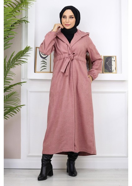 Önden Bağlamalı Kaşe Kaban Gül Kurusu 19169