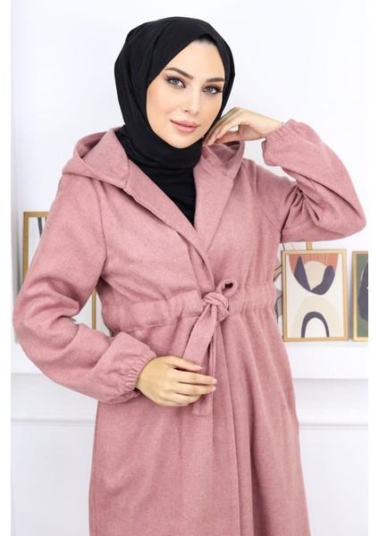 Önden Bağlamalı Kaşe Kaban Gül Kurusu 19169 fiyatları