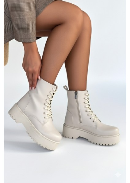 Jonni Premium Bej Bağcıklı Postal Bot